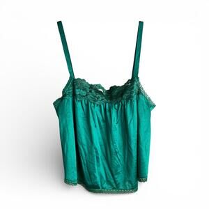 Vintage Emerald Teal Satin Lace Camisole Tank Top